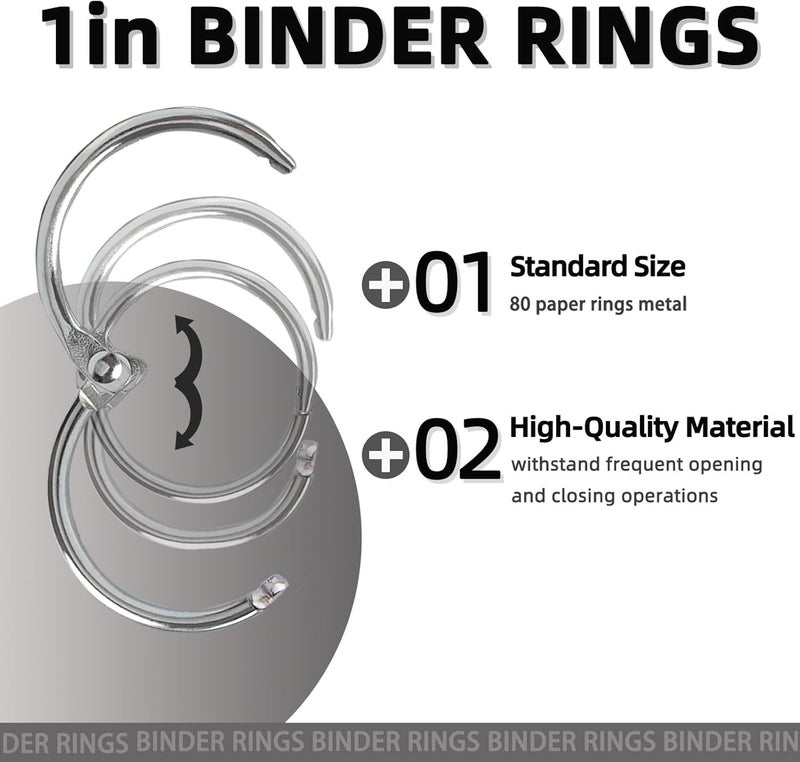 NEEWAY 80pcs Loose Leaf Binder Rings 1 Inch, Paper Rings with 1/4 Single Hole Punch, Metal Book Rings for Index Cards, Sliver - Image 3